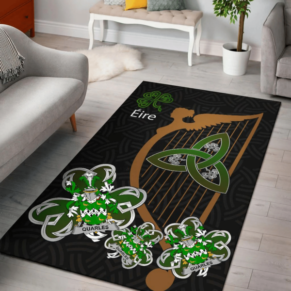 Ireland Area Rug - Quarles Family Crest Area Rug - Harp And Shamrock - Image 2