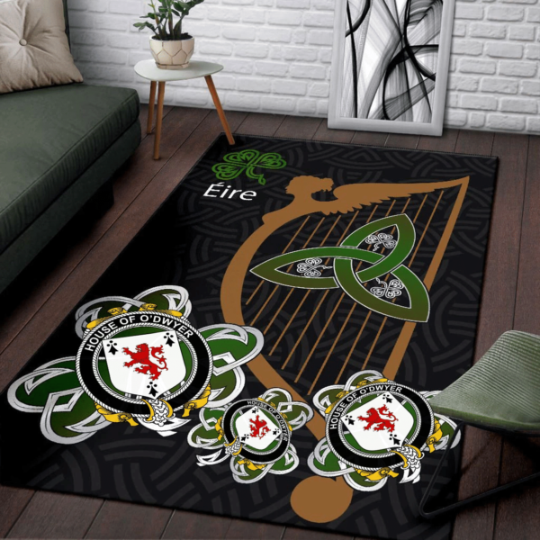 Ireland Area Rug - House of O'DWYER Family Crest Area Rug - Harp And Shamrock - Image 3