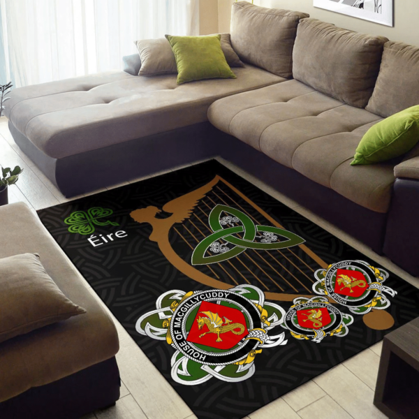 Ireland Area Rug - House of MACGILLYCUDDY Family Crest Area Rug - Harp And Shamrock