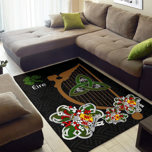 Ireland Area Rug - Quinlan or O'Quinlevan Family Crest Area Rug - Harp And Shamrock