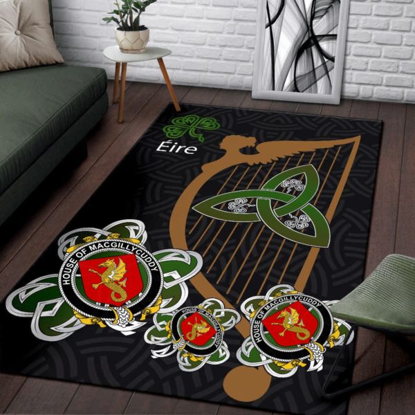 Ireland Area Rug - House of MACGILLYCUDDY Family Crest Area Rug - Harp And Shamrock - Image 3