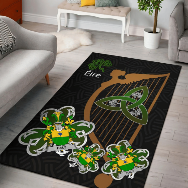 Ireland Area Rug - Haly or O'Haly Family Crest Area Rug - Harp And Shamrock - Image 2