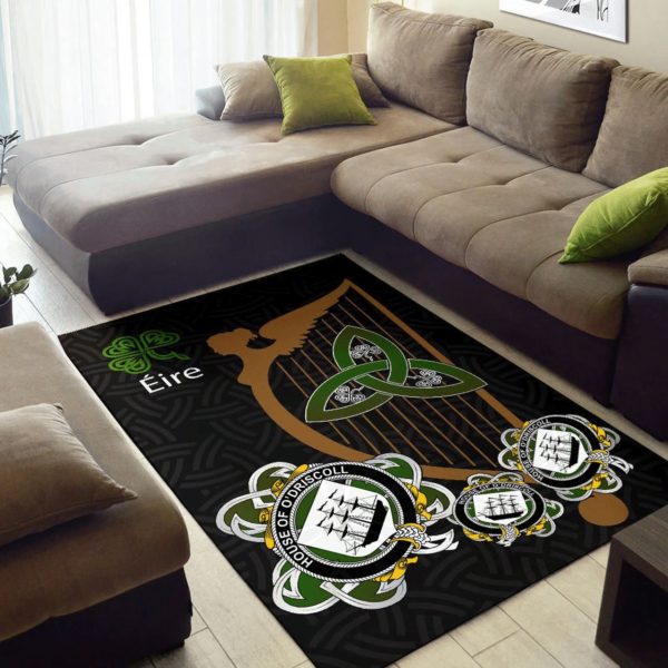 Ireland Area Rug - House of O'DRISCOLL Family Crest Area Rug - Harp And Shamrock