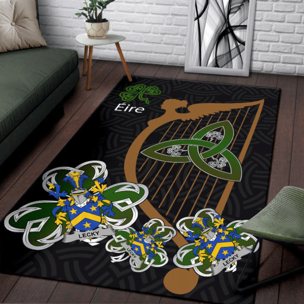 Ireland Area Rug - Lecky or Lackey Family Crest Area Rug - Harp And Shamrock - Image 3