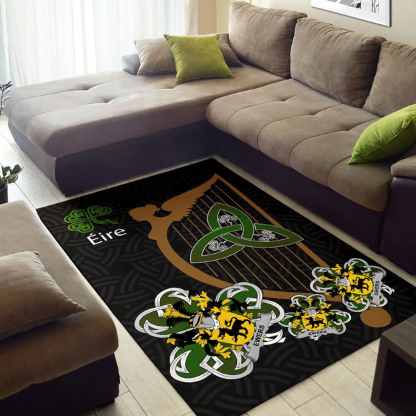 Ireland Area Rug - Ewing Family Crest Area Rug - Harp And Shamrock