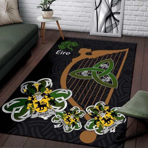 Ireland Area Rug - Ewing Family Crest Area Rug - Harp And Shamrock - Image 3