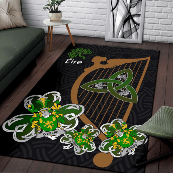 Ireland Area Rug - Keefe or O'Keefe Family Crest Area Rug - Harp And Shamrock - Image 3