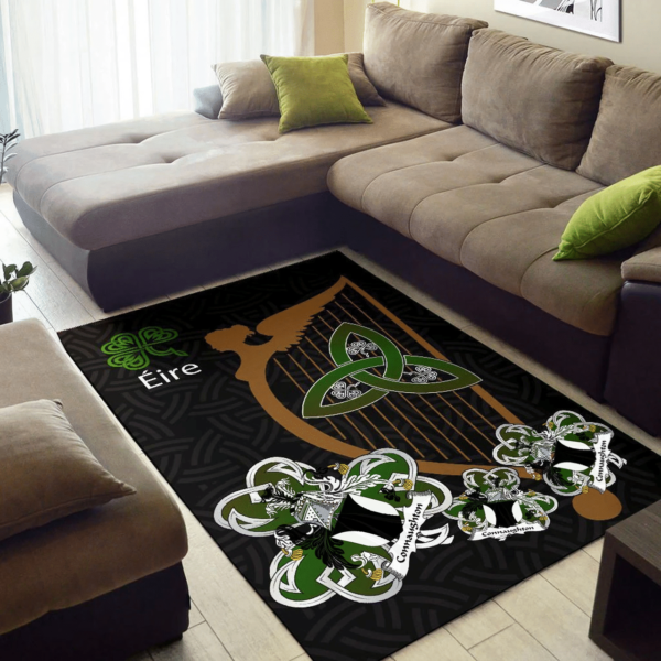 Ireland Area Rug - Connaughton Family Crest Area Rug - Harp And Shamrock