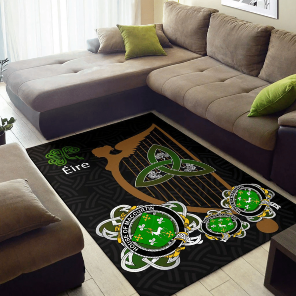 Ireland Area Rug - House of MACCURTIN Family Crest Area Rug - Harp And Shamrock