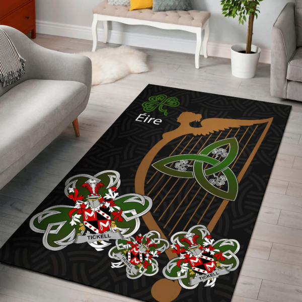 Ireland Area Rug - Tickell Family Crest Area Rug - Harp And Shamrock - Image 2