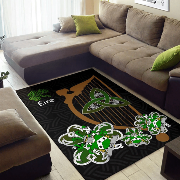 Ireland Area Rug - Ker Family Crest Area Rug - Harp And Shamrock