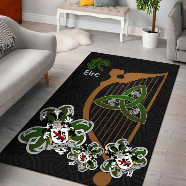 Ireland Area Rug - Burnell Family Crest Area Rug - Harp And Shamrock - Image 2