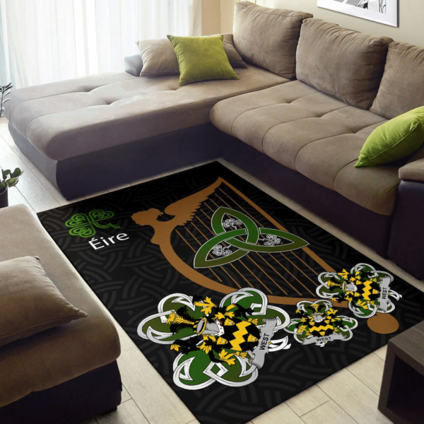 Ireland Area Rug - West Family Crest Area Rug - Harp And Shamrock