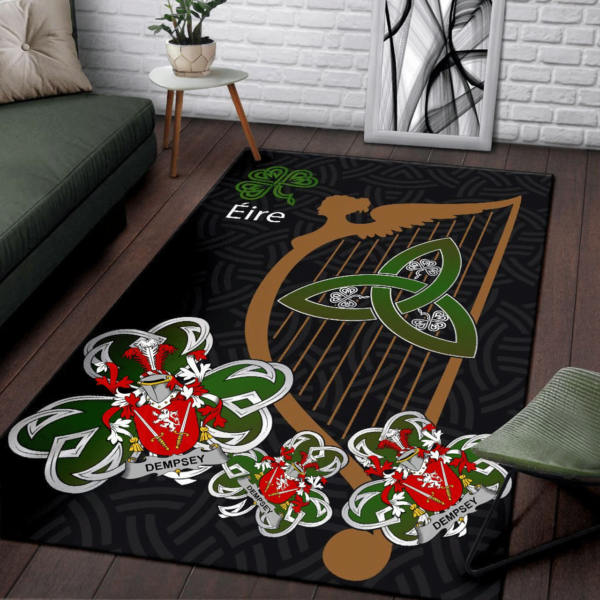 Ireland Area Rug - Dempsey or O'Dempsey Family Crest Area Rug - Harp And Shamrock - Image 3