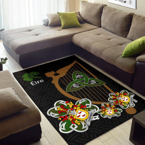 Ireland Area Rug - Cairnes Family Crest Area Rug - Harp And Shamrock