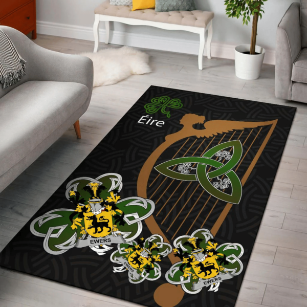 Ireland Area Rug - Ewing Family Crest Area Rug - Harp And Shamrock - Image 2