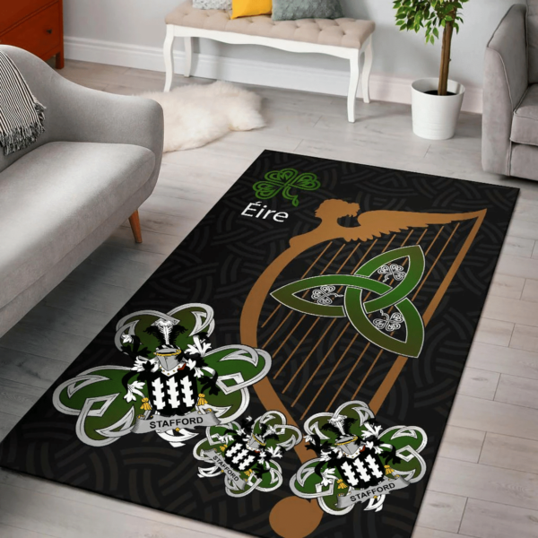 Ireland Area Rug - Stafford Family Crest Area Rug - Harp And Shamrock - Image 2