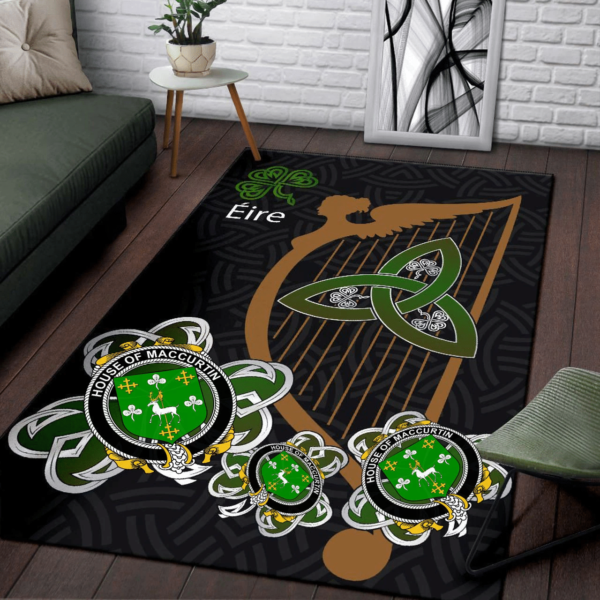 Ireland Area Rug - House of MACCURTIN Family Crest Area Rug - Harp And Shamrock - Image 3