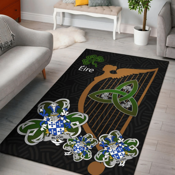 Ireland Area Rug - Blood Family Crest Area Rug - Harp And Shamrock - Image 2