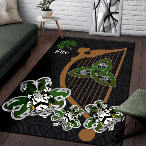 Ireland Area Rug - Warburton Family Crest Area Rug - Harp And Shamrock - Image 3