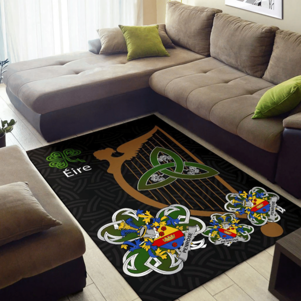 Ireland Area Rug - Penrose Family Crest Area Rug - Harp And Shamrock