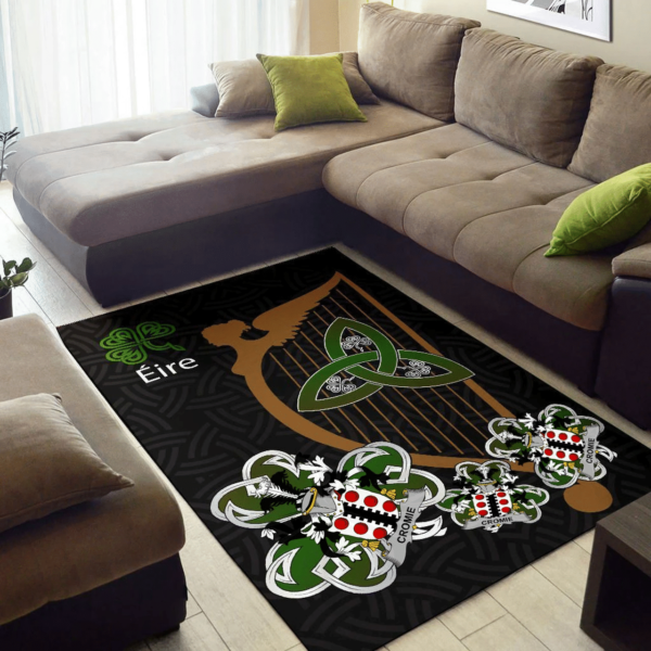 Ireland Area Rug - Cromie Family Crest Area Rug - Harp And Shamrock