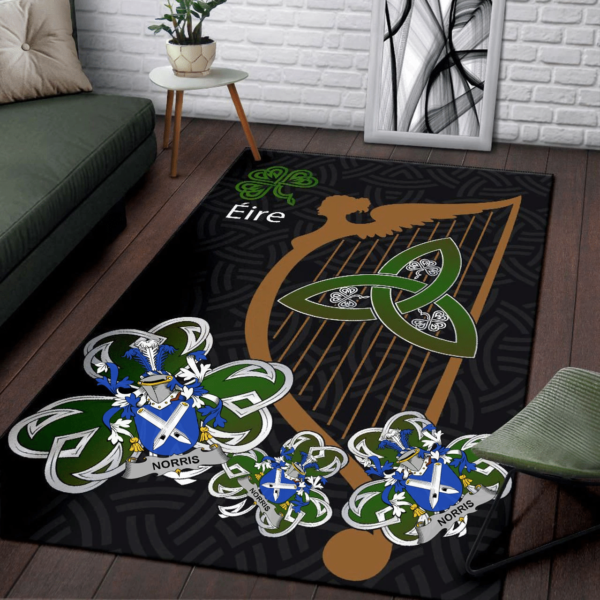 Ireland Area Rug - Norris Family Crest Area Rug - Harp And Shamrock - Image 3