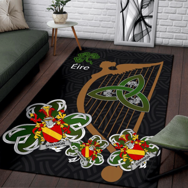 Ireland Area Rug - Shannon Family Crest Area Rug - Harp And Shamrock - Image 3