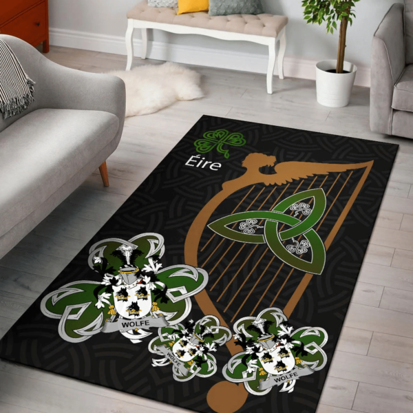 Ireland Area Rug - Wolfe Family Crest Area Rug - Harp And Shamrock - Image 2