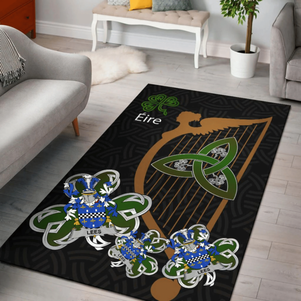 Ireland Area Rug - Lees or McAleese Family Crest Area Rug - Harp And Shamrock - Image 2