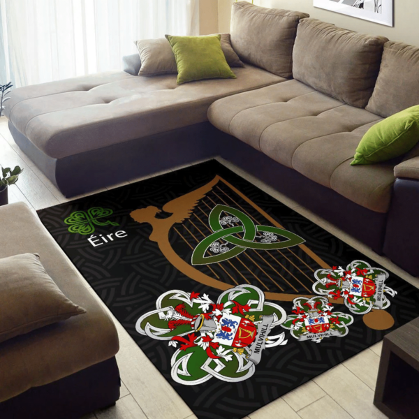 Ireland Area Rug - Mulvihill or O'Mulvihill Family Crest Area Rug - Harp And Shamrock