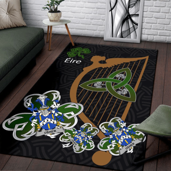 Ireland Area Rug - Usher Family Crest Area Rug - Harp And Shamrock - Image 3