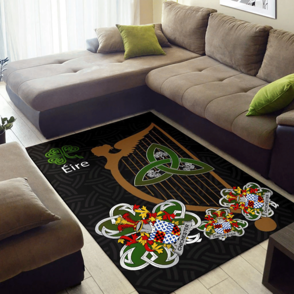 Ireland Area Rug - Chichester Family Crest Area Rug - Harp And Shamrock