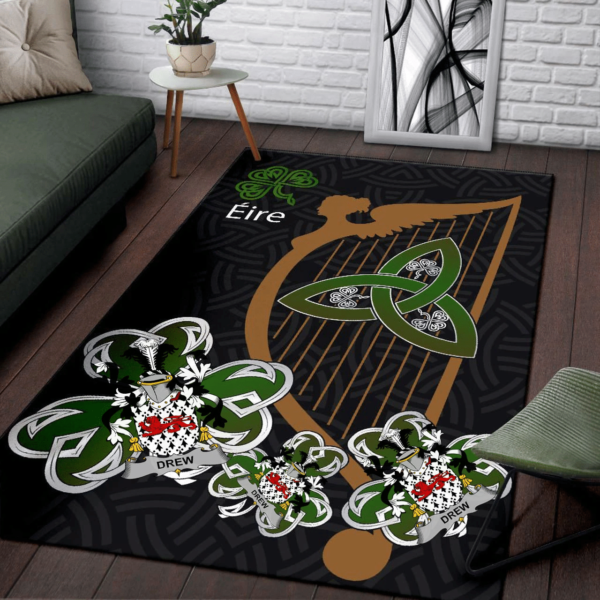 Ireland Area Rug - Drew Family Crest Area Rug - Harp And Shamrock - Image 3