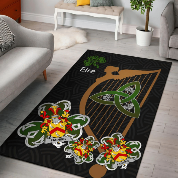 Ireland Area Rug - Fanning Family Crest Area Rug - Harp And Shamrock - Image 2