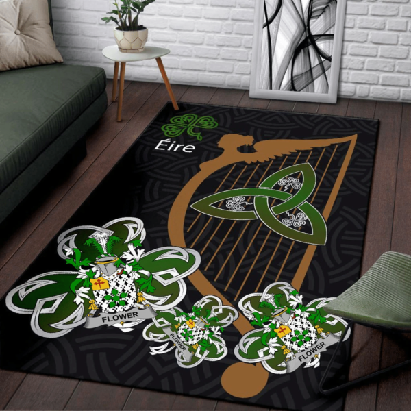 Ireland Area Rug - Flower Family Crest Area Rug - Harp And Shamrock - Image 3