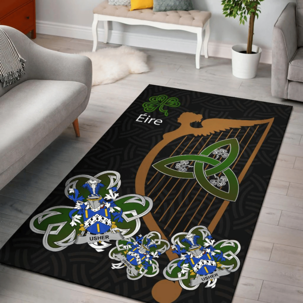 Ireland Area Rug - Usher Family Crest Area Rug - Harp And Shamrock - Image 2