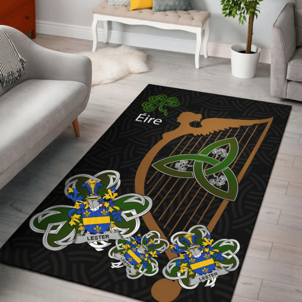 Ireland Area Rug - Lester or McAlester Family Crest Area Rug - Harp And Shamrock - Image 2