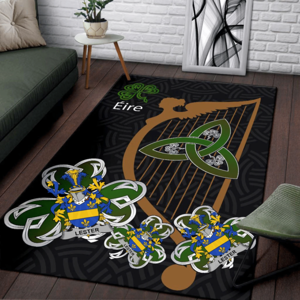 Ireland Area Rug - Lester or McAlester Family Crest Area Rug - Harp And Shamrock - Image 3