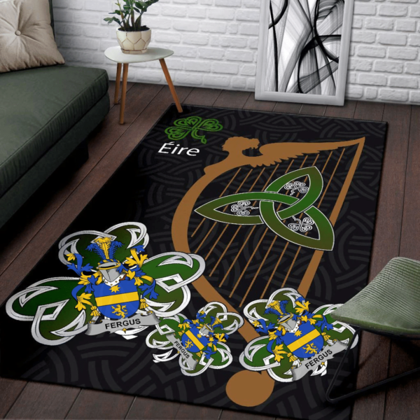 Ireland Area Rug - Fergus or O'Fearghus Family Crest Area Rug - Harp And Shamrock - Image 3