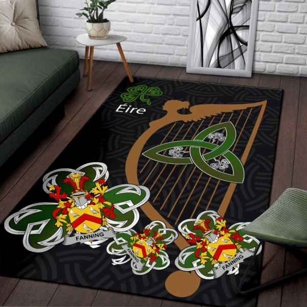 Ireland Area Rug - Fanning Family Crest Area Rug - Harp And Shamrock - Image 3