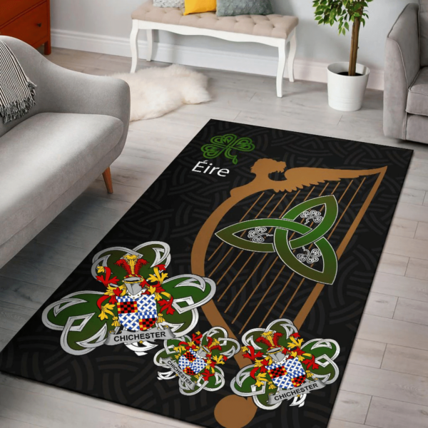 Ireland Area Rug - Chichester Family Crest Area Rug - Harp And Shamrock - Image 2