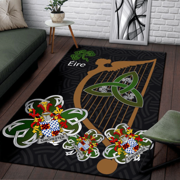 Ireland Area Rug - Chichester Family Crest Area Rug - Harp And Shamrock - Image 3