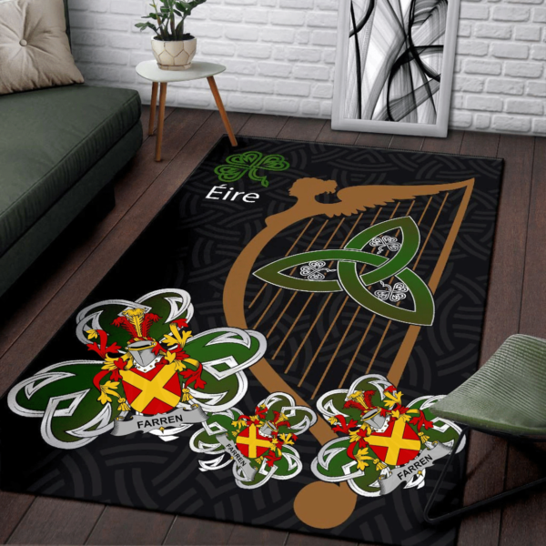 Ireland Area Rug - Farren or O'Farren Family Crest Area Rug - Harp And Shamrock - Image 3