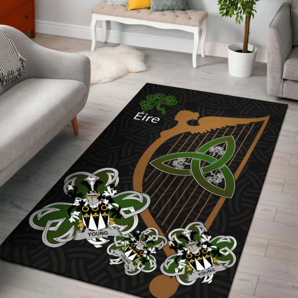 Ireland Area Rug - Young Family Crest Area Rug - Harp And Shamrock - Image 2