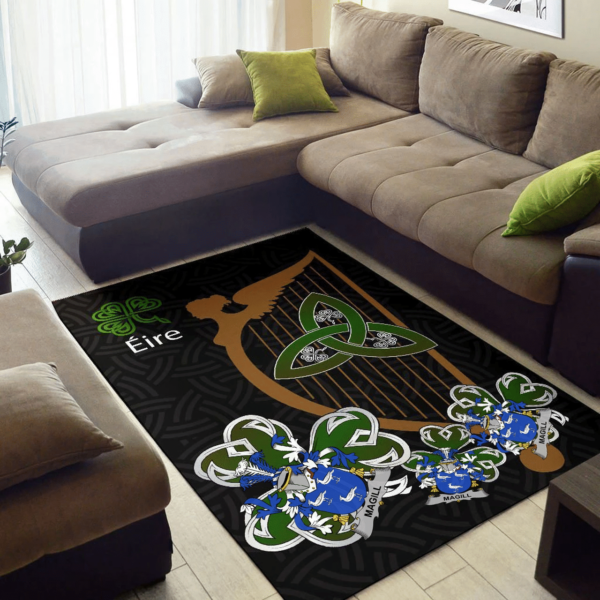 Ireland Area Rug - Magill Family Crest Area Rug - Harp And Shamrock