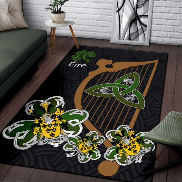 Ireland Area Rug - Mortimer Family Crest Area Rug - Harp And Shamrock - Image 3