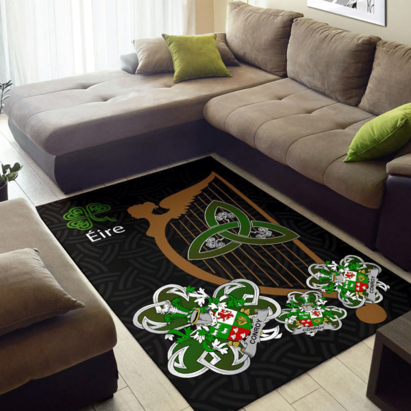 Ireland Area Rug - Conroy or O'Conry Family Crest Area Rug - Harp And Shamrock