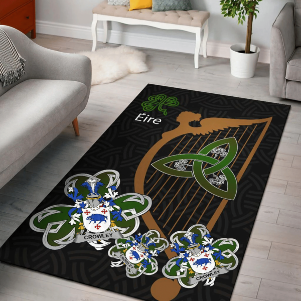 Ireland Area Rug - Crowley or O'Crouley Family Crest Area Rug - Harp And Shamrock - Image 2