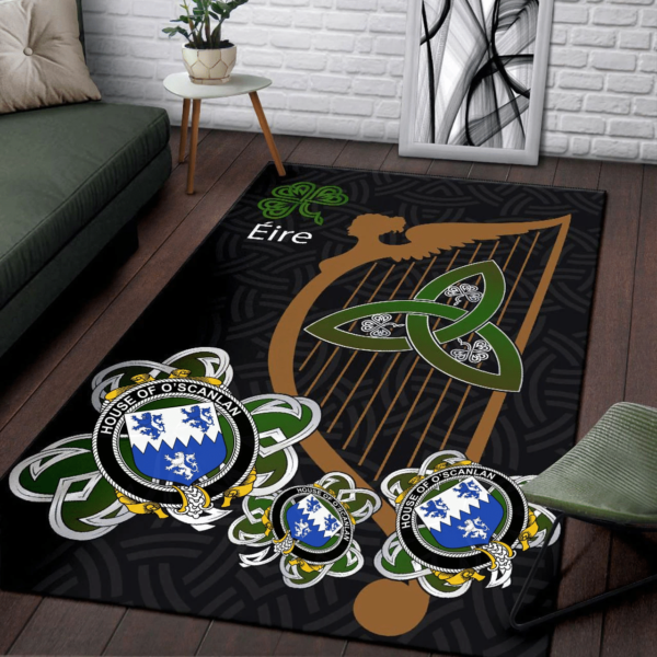 Ireland Area Rug - House of O'SCANLAN (Munster) Family Crest Area Rug - Harp And Shamrock - Image 3